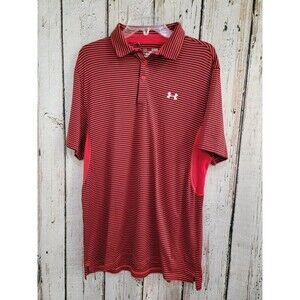 ALK Men's XL Under Armour ColdBlack Heatgear Red Black Striped Golf Polo Shirt